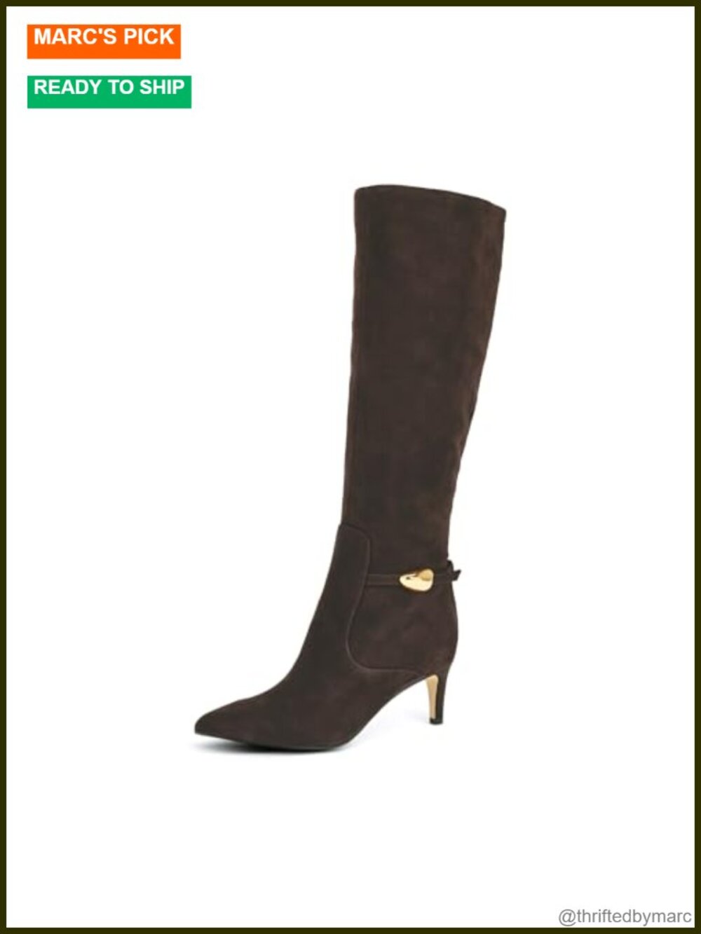 Suede Pointy Toe Knee-High Boots Zip Closure 2.4in Heel